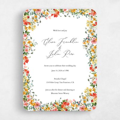 White Rounded Wedding Invitation - Pourpier Portrait