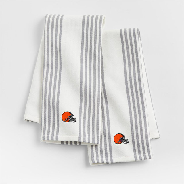 NFL Cleveland Browns Cuisine White with Grey Stripe Organic Cotton Dish Towels, Set of 2