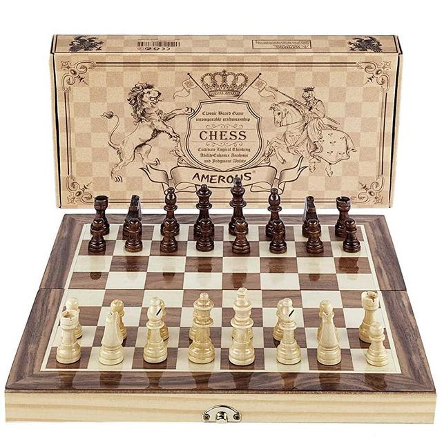 Amerous Chess Set, 12"x12" Folding Wooden Standard Travel International Chess Board Game Set with Magnetic Crafted Pieces