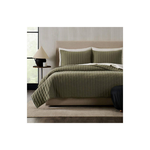Jeremiah Brent Home 3pc King Channel Rice Stitch Gauze Quilt Set Green