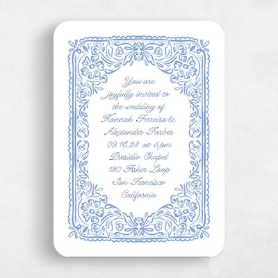 Blue Rounded Wedding Invitation - Pienza Portrait
