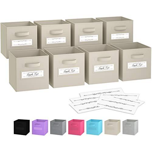 Royexe - Storage Cubes - (Set Of 8) Storage Baskets | Features Dual Handles & 10 Label Window Cards | Cube Storage Bins | Foldable Fabric Closet Shelf Organizer | Drawer Organizers And Storage (Beige)