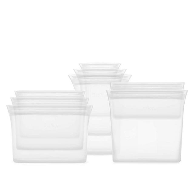 Zip Top Reusable 100% Platinum Silicone Containers - Full Set of 8 - Frost