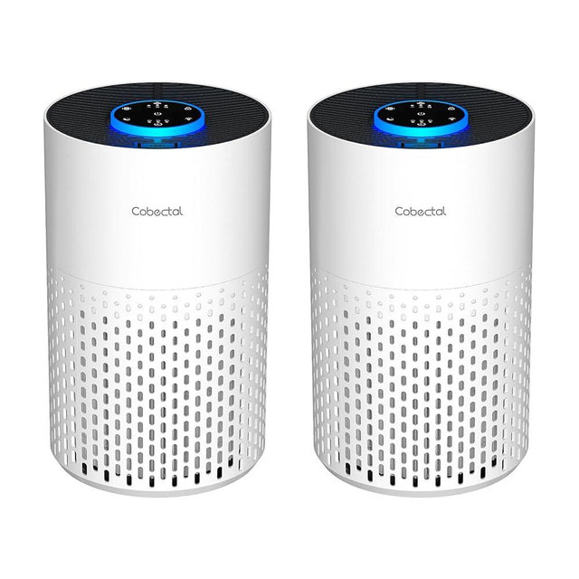 2 Pack Air Purifiers for Bedroom Home, Cobectal Air Cleaner with H14 True HEPA 3-in-1 Filter for Room up to 1050 ft², Sleep Mode & Aroma Function, Portable Air Purifiers for Office, Dorm, RVs, White