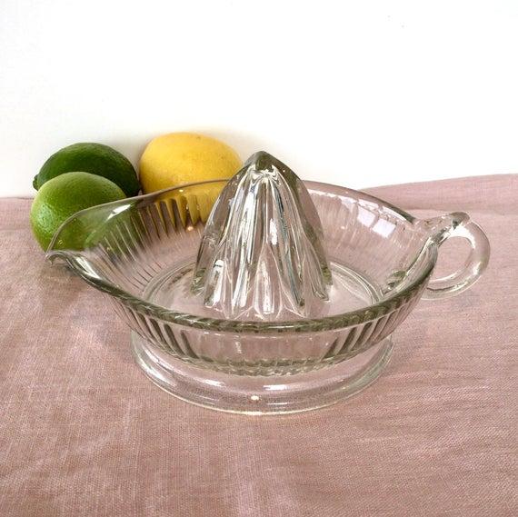 Vintage Hazel Atlas Style Large Clear Pressed Glass Orange or Citrus Juicer/Reamer.