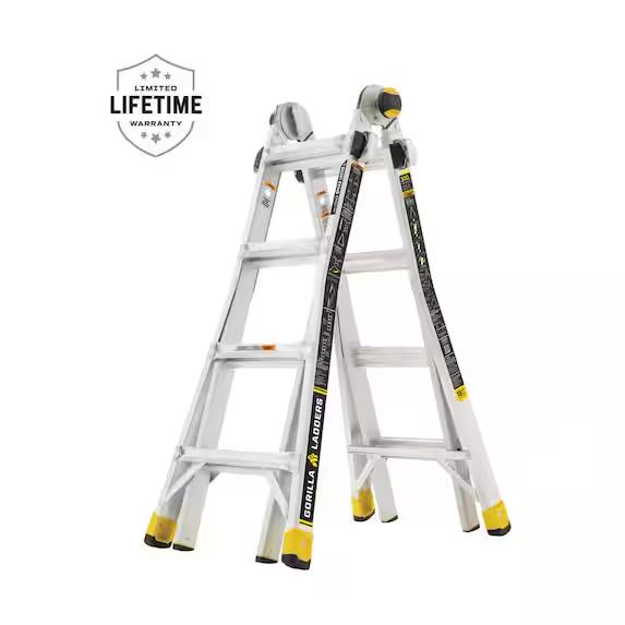 Gorilla Ladders 18 ft Reach Aluminum Multi-Position Ladder with Tool Hangers, 300 lbs. Load Capacity, Type IA Duty Rating GMPXA-18