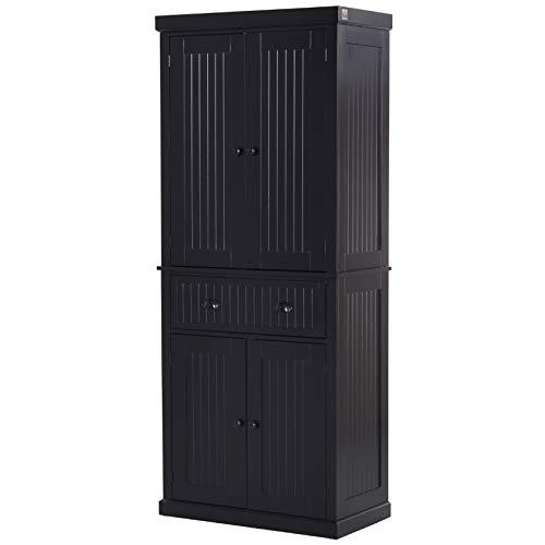 HOMCOM 72" H Traditional Colonial Freestanding Kitchen Pantry Cupboard Cabinet, Black
