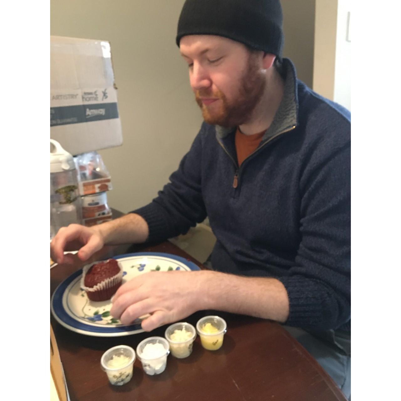 Jackson digging into some amazing cake samples from The Mixing Bowl!