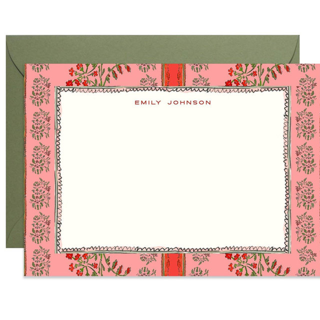 Climbing Vines Block Stripe Stationery {Stationary Notecards, Monogram, Custom, Artistic, Girly, Chic}