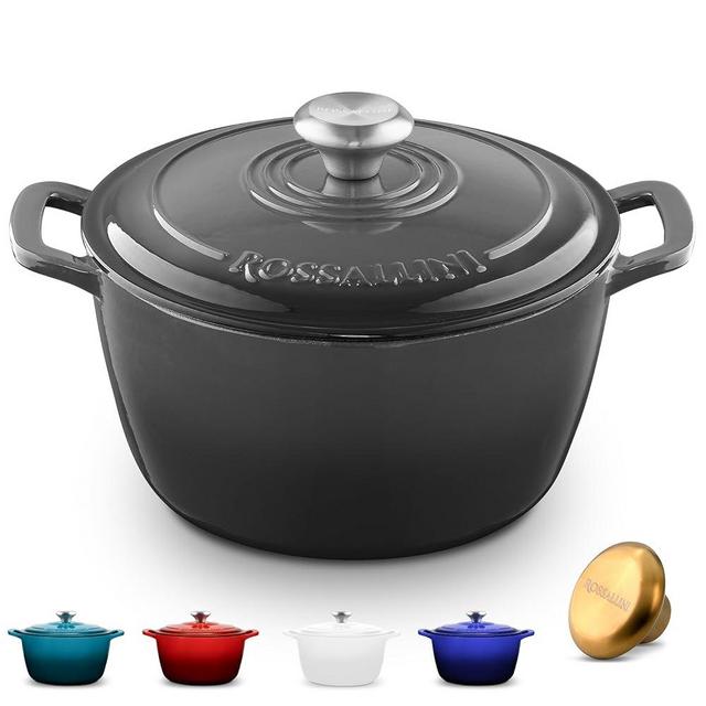 ROSSALLINI Signature Enameled Cast Iron Dutch Oven, Non-Stick Serving Pot with Tight Fitting Lid for Perfect Roasting, Baking, Sauteing, and Bread Making | 4.5Q (4.2L) - Oyster Grey