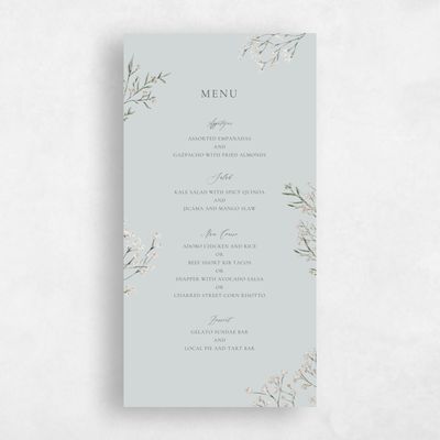 Blue Sage Mist Wedding Menu - Sweetbay
