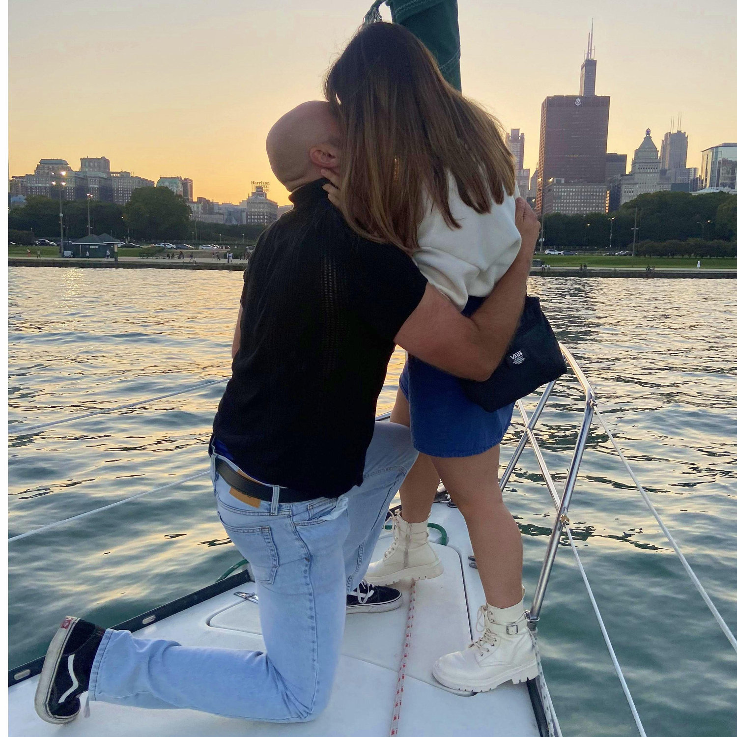 Rick proposed on a sailboat in the Chicago harbor!