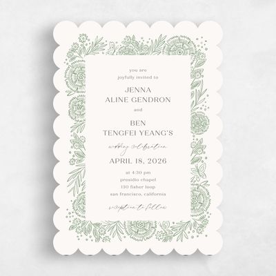 Green Scalloped Wedding Invitation - Keita Frame