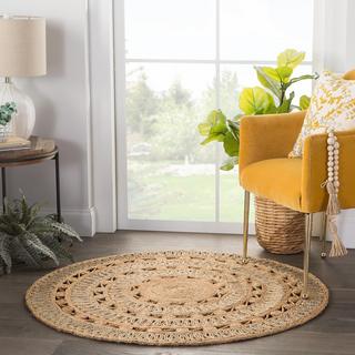 Peony Natural Dot Round Rug