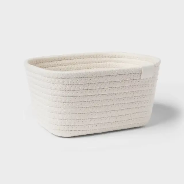 Coiled Rope Basket Ivory - Brightroom™: Decorative Rectangle, Polyester & Cotton, 8"x6"x4", Spot Clean