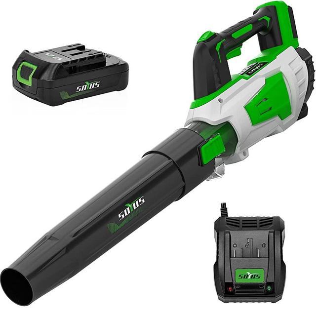 Cordless Leaf Blower Battery and Charger Electric Leaf Blower for Lawn Care SOYUS 20V 2AH 350 CFM 2 Speed Mode Lightweight Leaf Blower Battery Powered for Leaf Blowing, Snow, Debris, Dust Cleaning