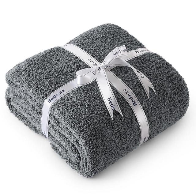 Bedsure Knit Throw Blanket Super Soft Warm Blanket for Couch Lightweight Fluffy Blanket for Bed Sofa 50x60 Inches Grey