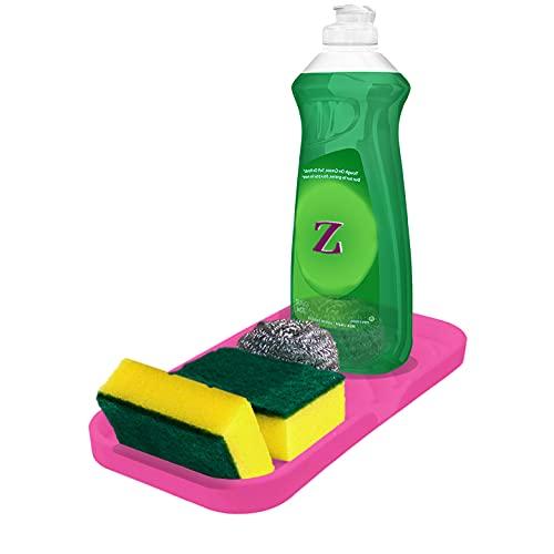 Sponge Holder for Kitchen Sink Organizer Tray [Newest Version with Drain Lip] Luxet Self Draining Sink Caddy For Dish Soap Dispenser Scrubber Brushes Bottle Dryer Kitchen Accessories Gadgets (PINK)