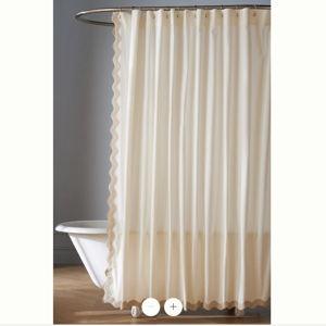 Maeve by Anthropologie Embroidered Scalloped Cotton Shower Curtain