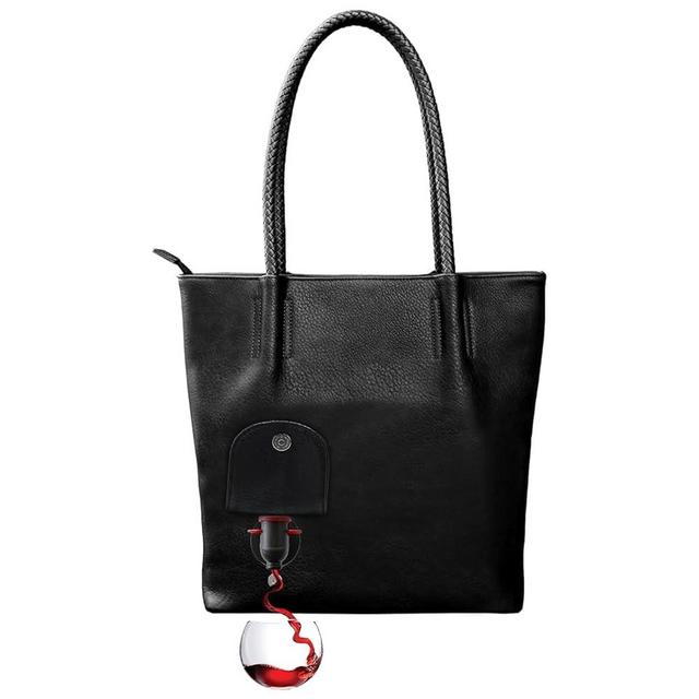PortoVino Vegan Leather Tote Bag with Hidden Insulated Flask Compartment and Dispenser with Spout that Holds 2 Bottles Of Wine 1.5L (50oz)! Perfect for Traveling, Concerts, Bachelorette Party!