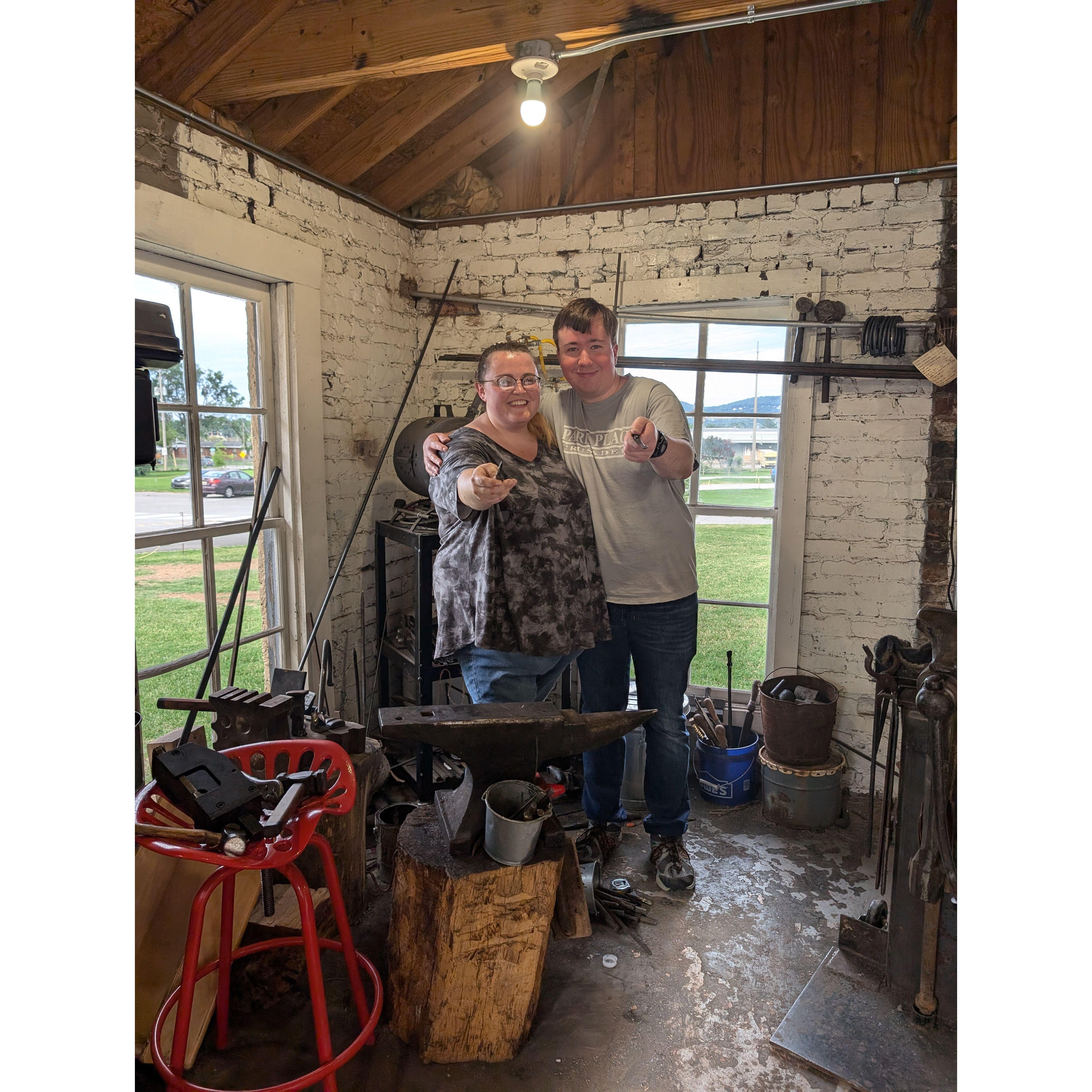 We took a blacksmithing class and made magic wands together!