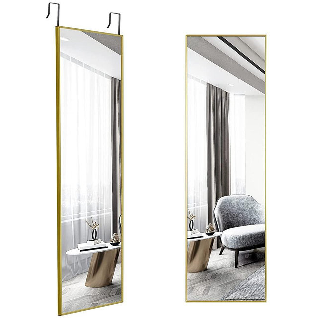 LVSOMT Full Length Mirror, 47"x14" Wall Mounted Mirror, Door Hanging Mirror, Full Body Mirror Large and Tall, Aluminium Alloy Framed Mirror for Bedroom Living Room Locker Room (Gold)