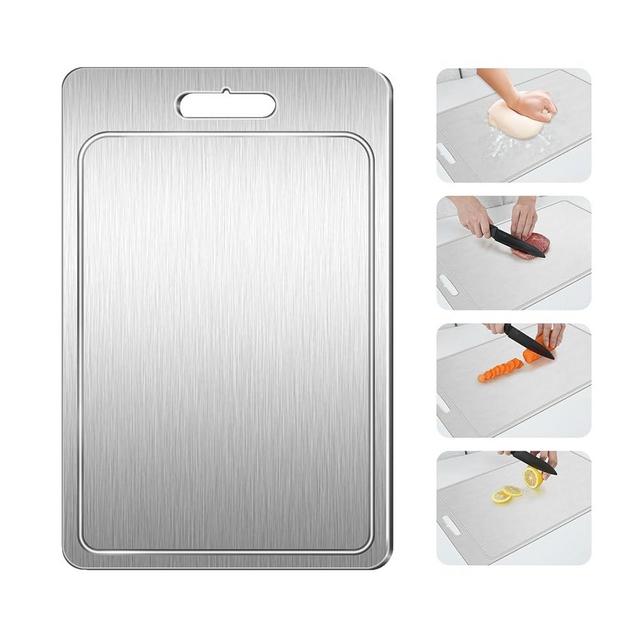 Titanium Cutting Board 100% Pure Titanium Cutting Boards With Juice Groove Metal Grade Food Double Sided Chopping Board for Cutting Meats Vegetables Fruits(Titanium-Small)