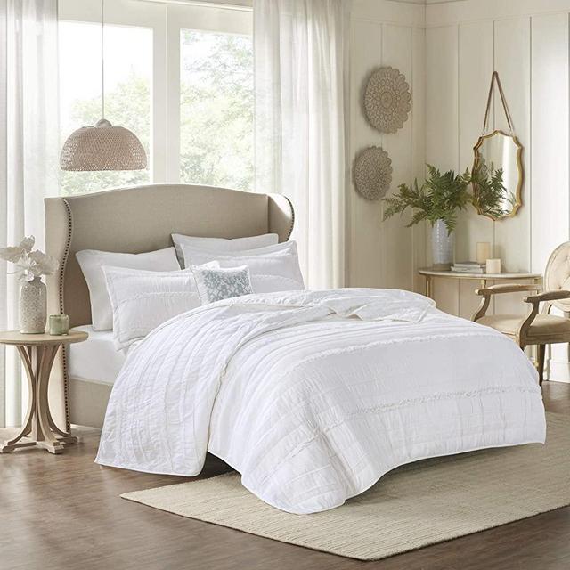 Madison Park Celeste 4 Piece Coverlet Set, White, Cal King, King King
