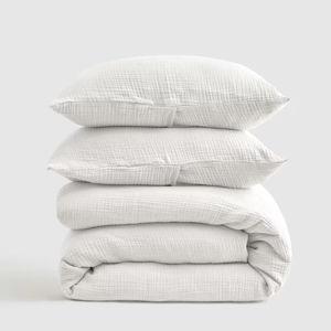 Organic Airy Gauze Duvet Cover Set in White- King/California King