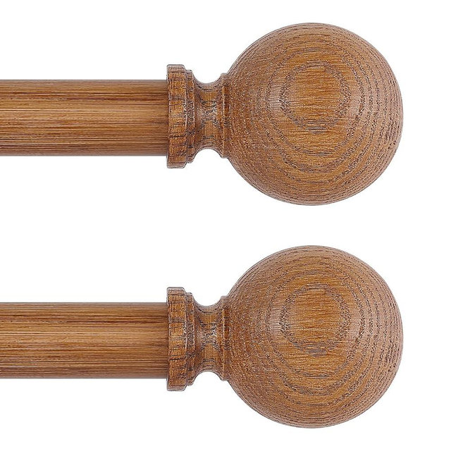HTZON 2 Pack Wood Curtain Rods for Windows 18 to 60 Inch,1 Inch Wood Grain Ball Adjustable Curtain Rod,Boho Heavy Duty Curtain Rods,Farmhouse Rustic Window Curtains Rods,Brown Drapery Rods Set 18-60"