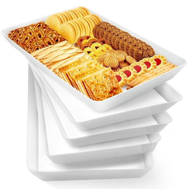 WOWBOX Serving Tray for Entertaining, 5-Pack Serving Platters for Fruit, Cookies, Dessert, Snacks, Reusable Plastic Trays for Serving Food and Pantry Organization in Kitchen & for Parties