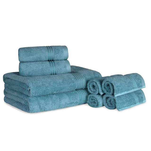 Egyptian Cotton Absorbent Luxury Heavyweight 8 Piece Towel Set, Sapphire - Blue Nile Mills