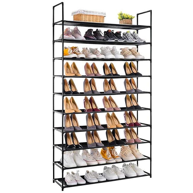 APICIZON 10 Tiers Shoe Rack, 50 Pairs Shoe Storage Organizer Shelves for Closet / Entryway / Garage, Space Saving Shoe Shelf, Stackable Freestanding for Room Organization, Black