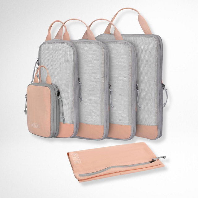 Hynes Eagle 6 Piece Compression Packing Cubes Set Luggage Organizers for Travel Pink