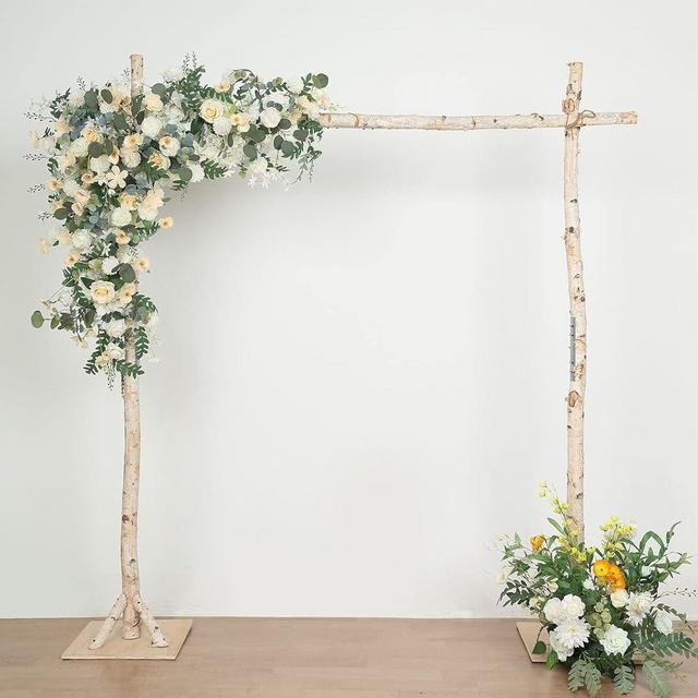 TABLECLOTHSFACTORY 7.5ft Natural Birch Wood Square Wedding Arch, Rustic Arbor Photography Backdrop Stand