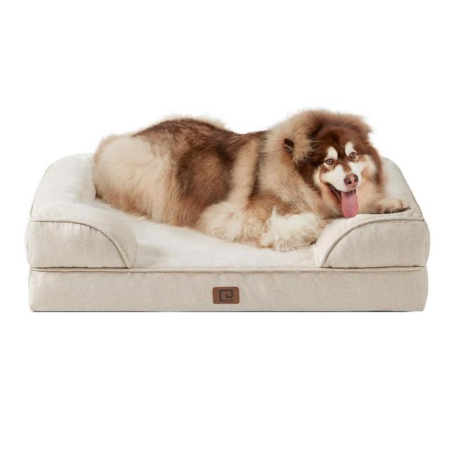 EHEYCIGA Orthopedic Dog Beds for Extra Large Dogs, Waterproof Memory Foam XXL Dog Bed with Sides, Non-Slip Bottom and Egg-Crate Foam Big Dog Couch Bed with Washable Removable Cover, Beige