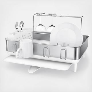 Dish Drying Rack with Wine Glass Holder, Steel Frame