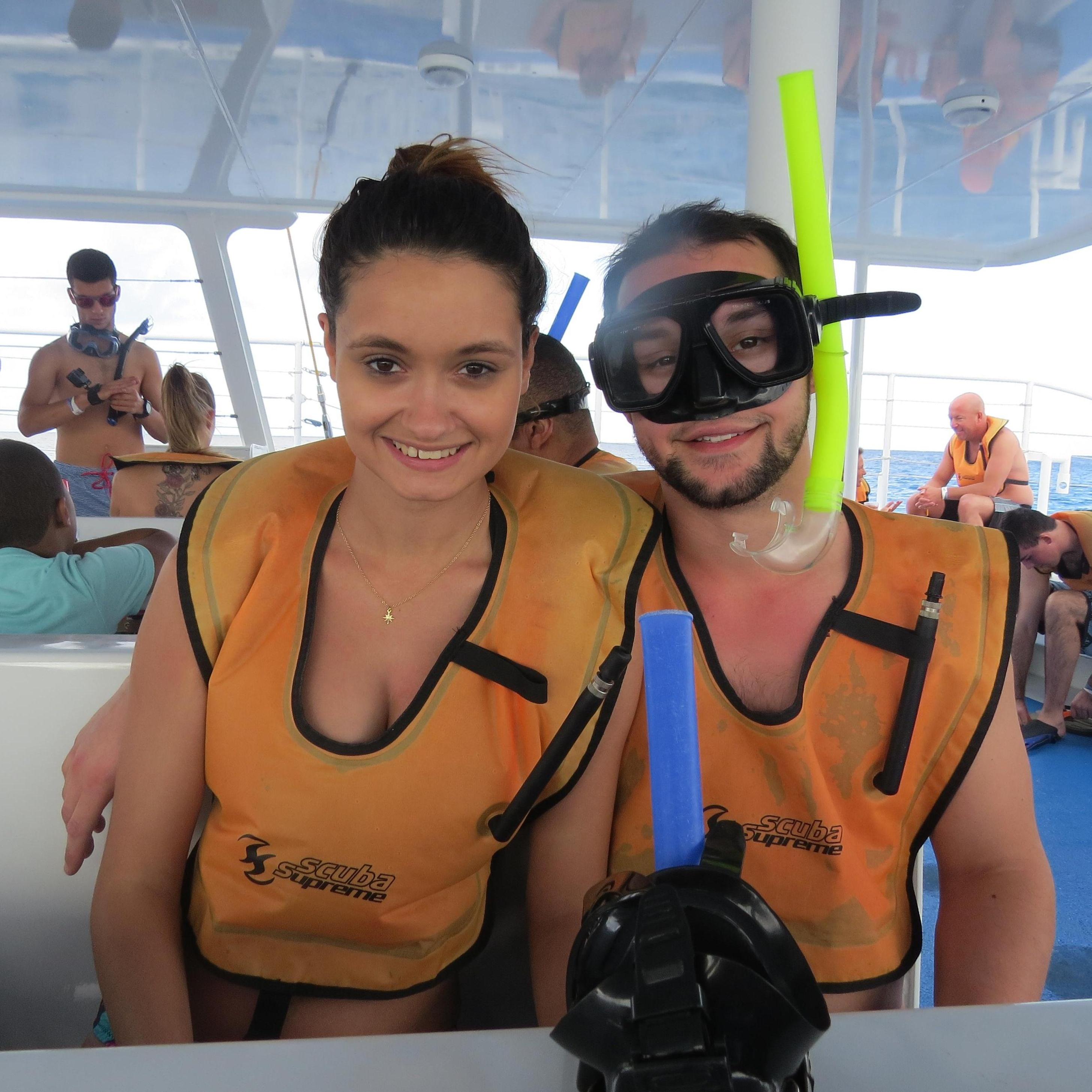 Right before we went snorkling in Cozumel, Mexico. Janell lasted about 2 minutes in the ocean while crying about sharks coming and eating her.. HAHA