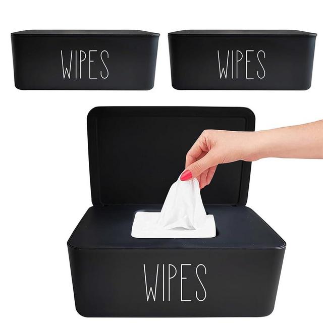Moorfowl 3 Pack Baby Wipes Dispenser Flushable Wipe Holder,7.28" L x 4.80" W x 2.75" H, Sleek Bathroom Decor Baby Registry Essential (Black)