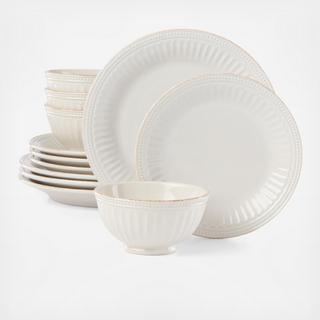 French Perle Groove 12-Piece Plate & Bowl Dinnerware Set, Service for 4