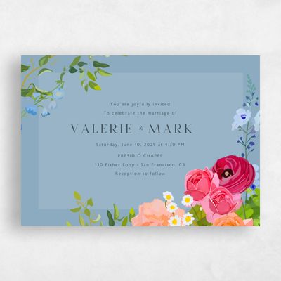 Dusty Blue Wedding Invitation - Dicha Landscape