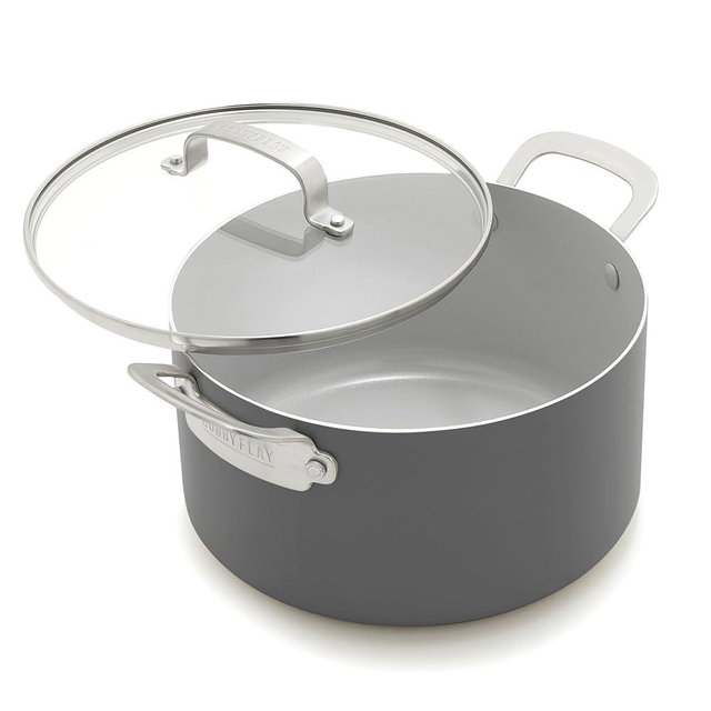 GreenPan x Bobby Flay 6QT Stockpot with Glass Lid, PFAS-Free Diamond Ceramic Nonstick Pot, Induction Suitable, Easy Clean Dishwasher & Oven Safe, Quick Heating, Pasta, Soups, Graphite