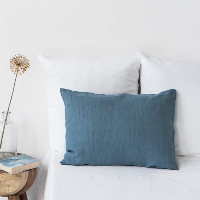 Gray blue linen pillowcase