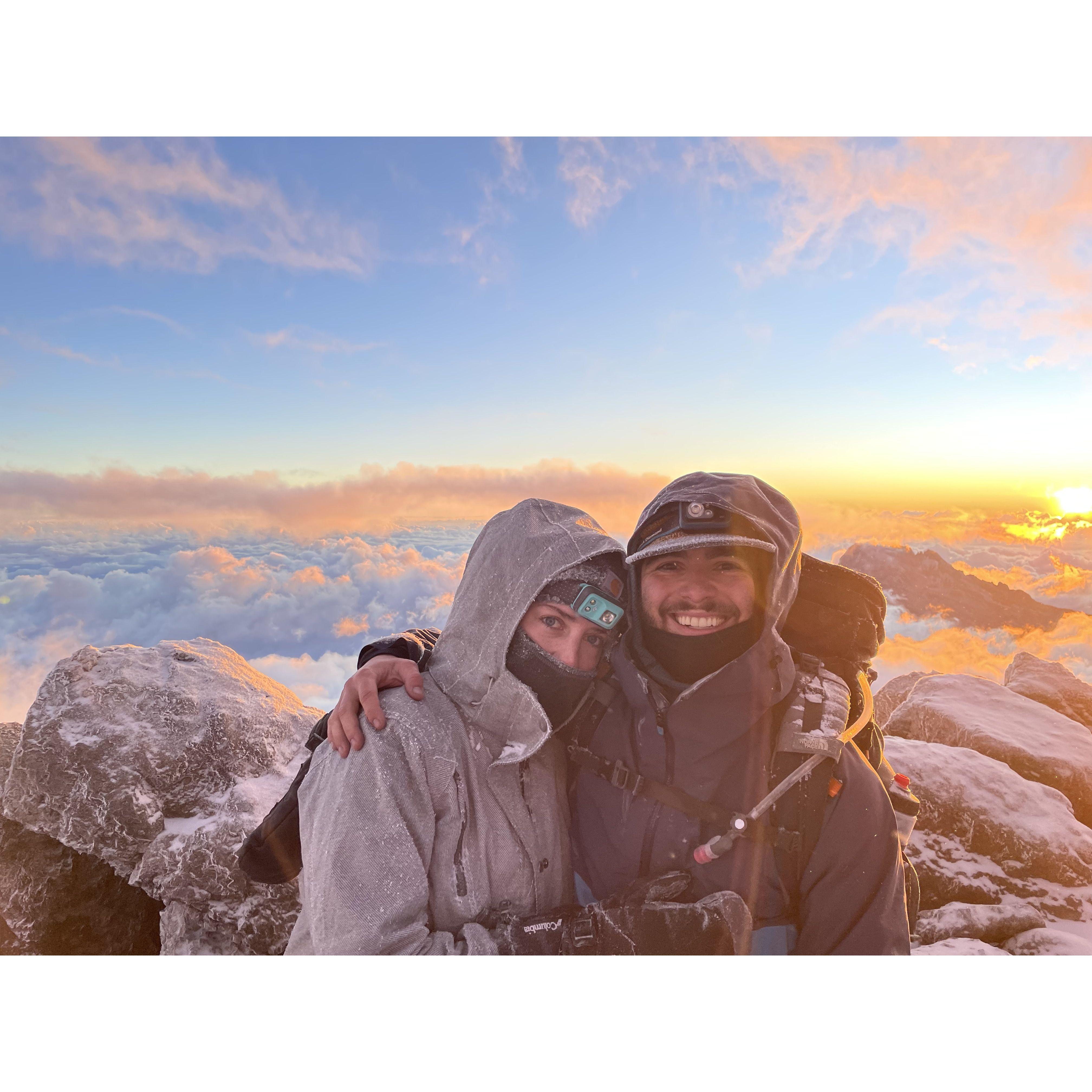 Reaching Gilman's point close to the summit of Kilimanjaro at sunrise, January 2023