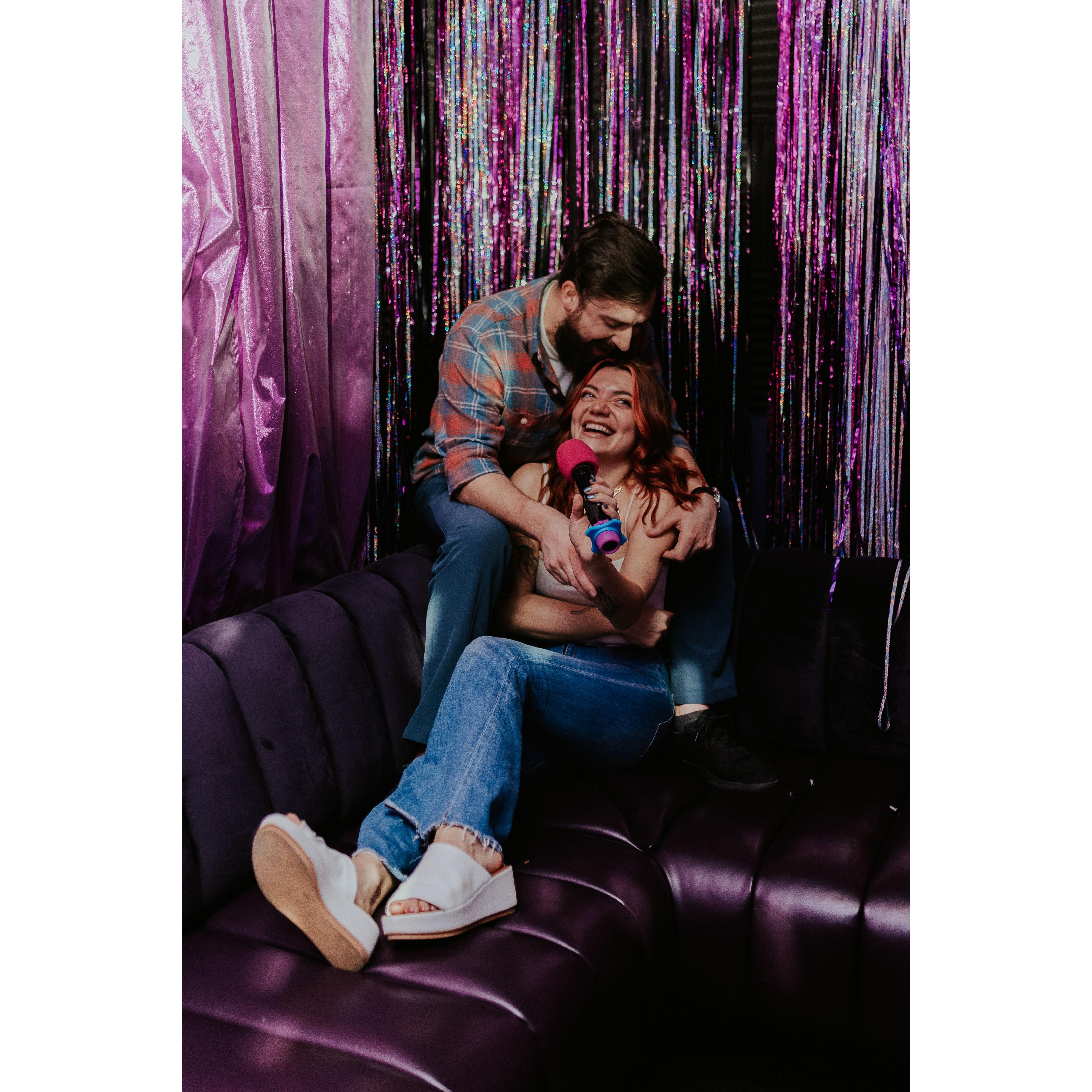 Somehow ended up at a karaoke bar for our engagement photos, courtesy of Equilibrium Photos.