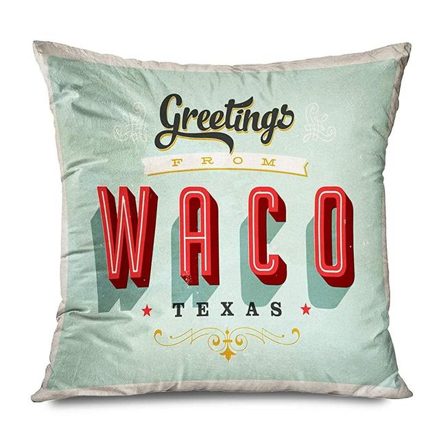 Onete Decorative Throw Pillow Cover Square 20x20 Inch Retro Fifties Faded Vintage Touristic Sixties Waco Aged 1940S 1950S City 1960S Stamp Greetings 40S Cushion Case Home Decor Zippered Pillowcase
