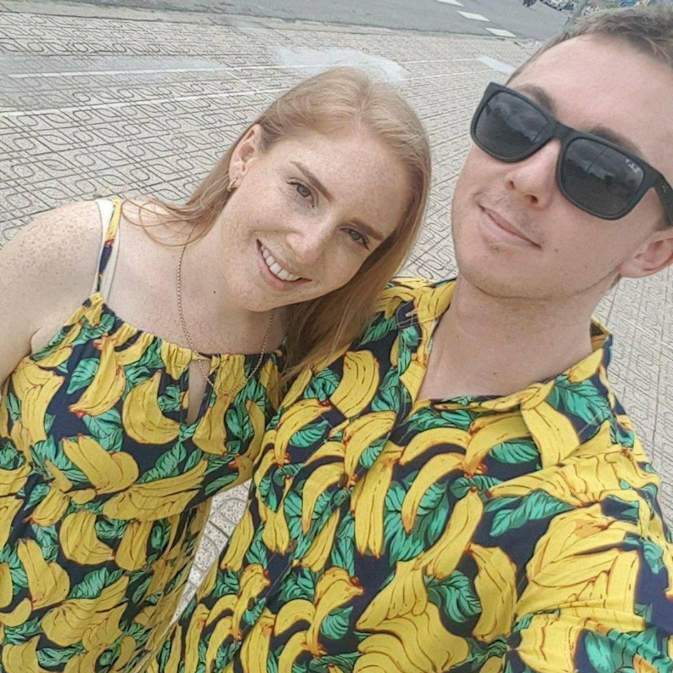 Evan & Georgie on their holiday to Vietnam, in matching Banana Wear