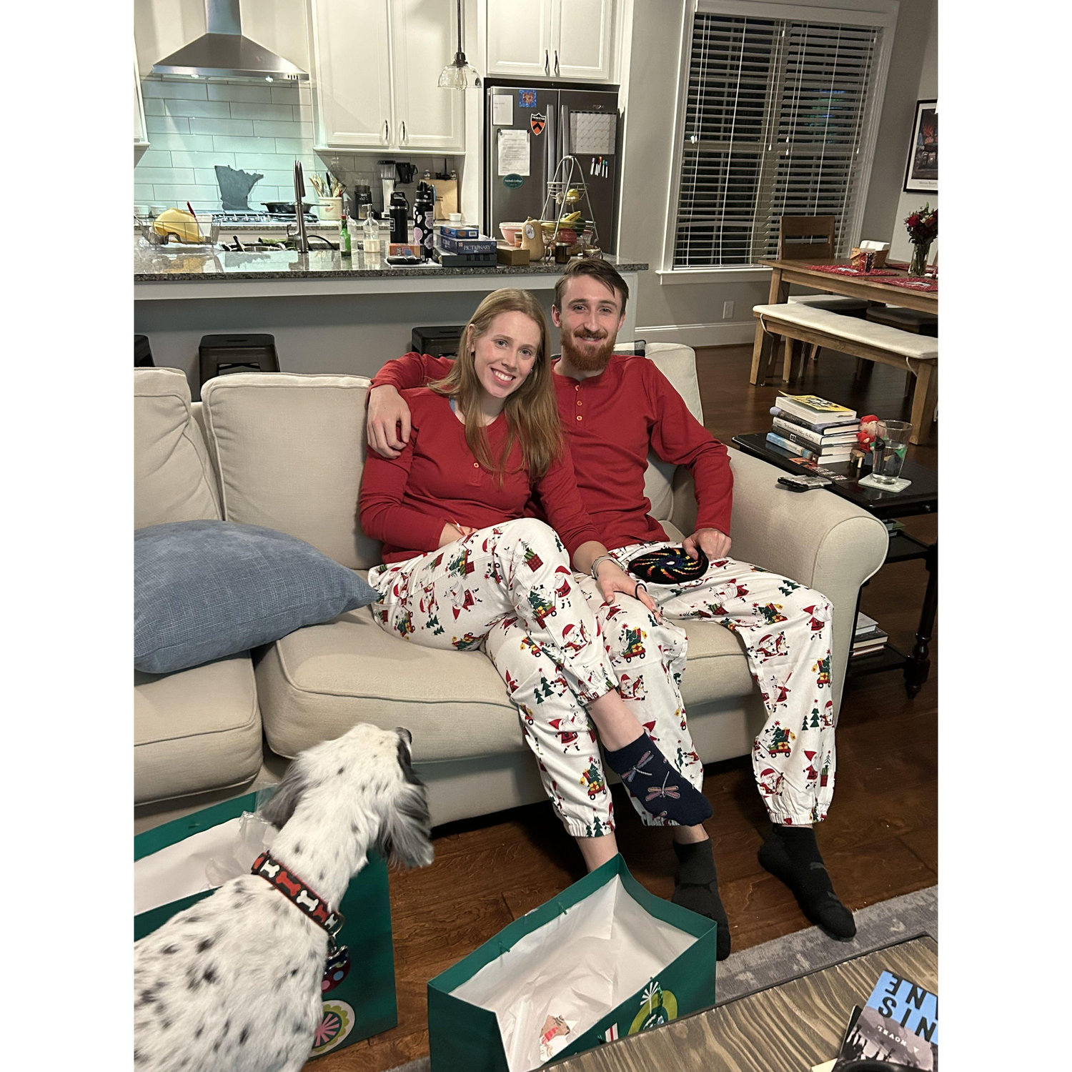Our first Christmas together, and in matching PJs!