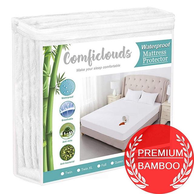 King Size Cooling Hypoallergenic Waterproof Mattress Protector Pad Cover,Bamboo Terry Top Breathable Fitted Sheet Style Deep Pocket-Noiseless,Vinyl,PVC Free