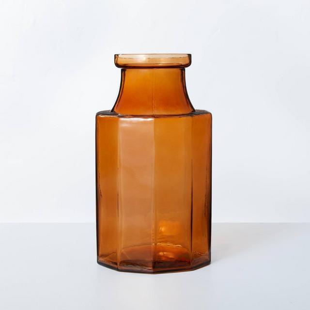 Medium Octagonal Amber Glass Bottle Vase - Hearth & Hand™ with Magnolia